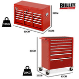 Tool Cabinets: Bullet Pro 16 Drawer Tool Box Cabinet Chest Storage, Toolbox Garage Organiser Set, Red