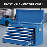 Tool Cabinets: BULLET 9 Drawer Tool Box Chest, Organiser Mechanic Garage Storage Toolbox Set - Blue