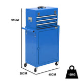 Tool Cabinets: Bullet Pro 3 Drawer Tool Box Cabinet Trolley Storage, with 1-Door Toolbox Garage Organiser Set, Blue