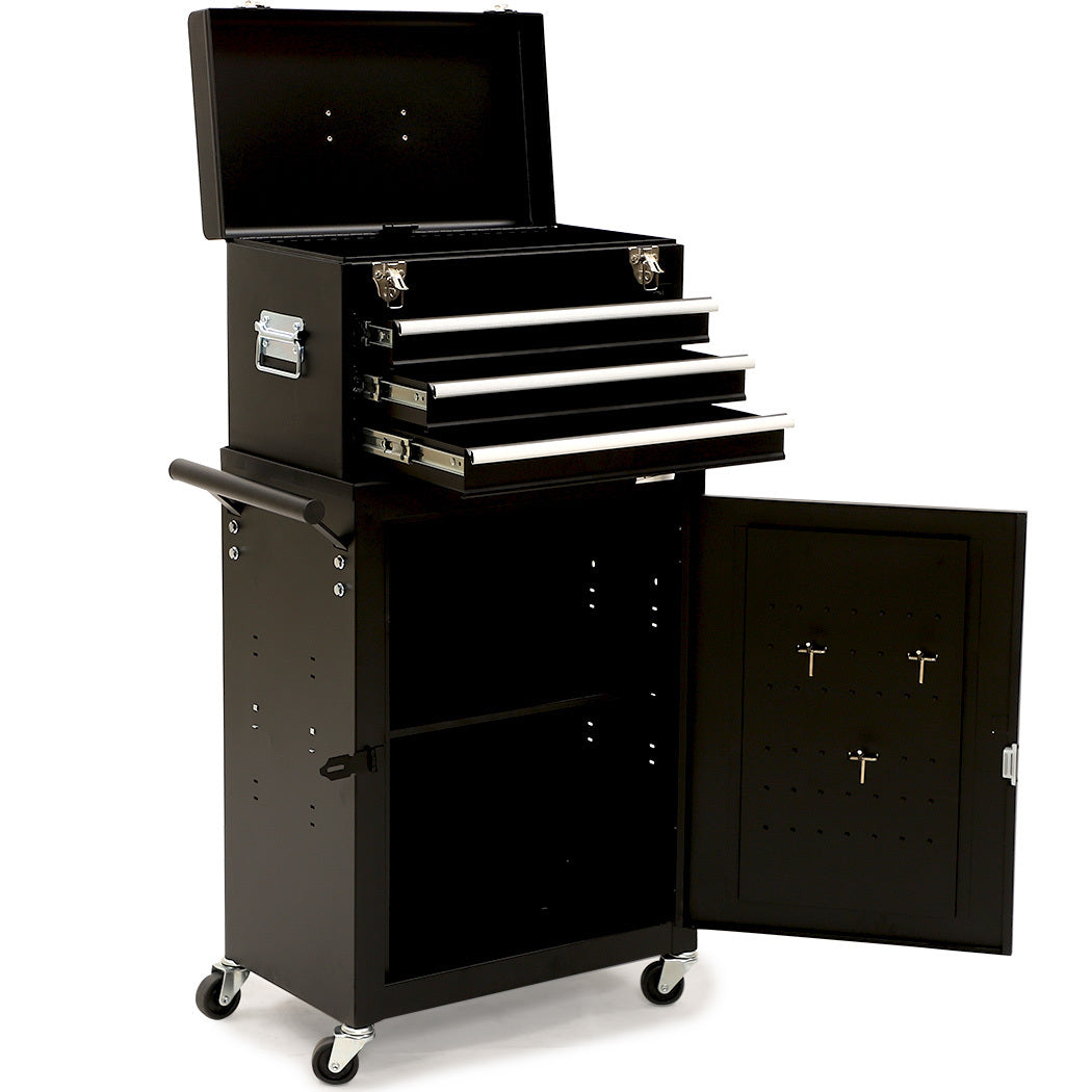 Tool Cabinets: Bullet Pro 3 Drawer Tool Box Cabinet Trolley Storage, with 1-Door Toolbox Garage Organiser Set, Black