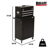 Tool Cabinets: Bullet Pro 3 Drawer Tool Box Cabinet Trolley Storage, with 1-Door Toolbox Garage Organiser Set, Black