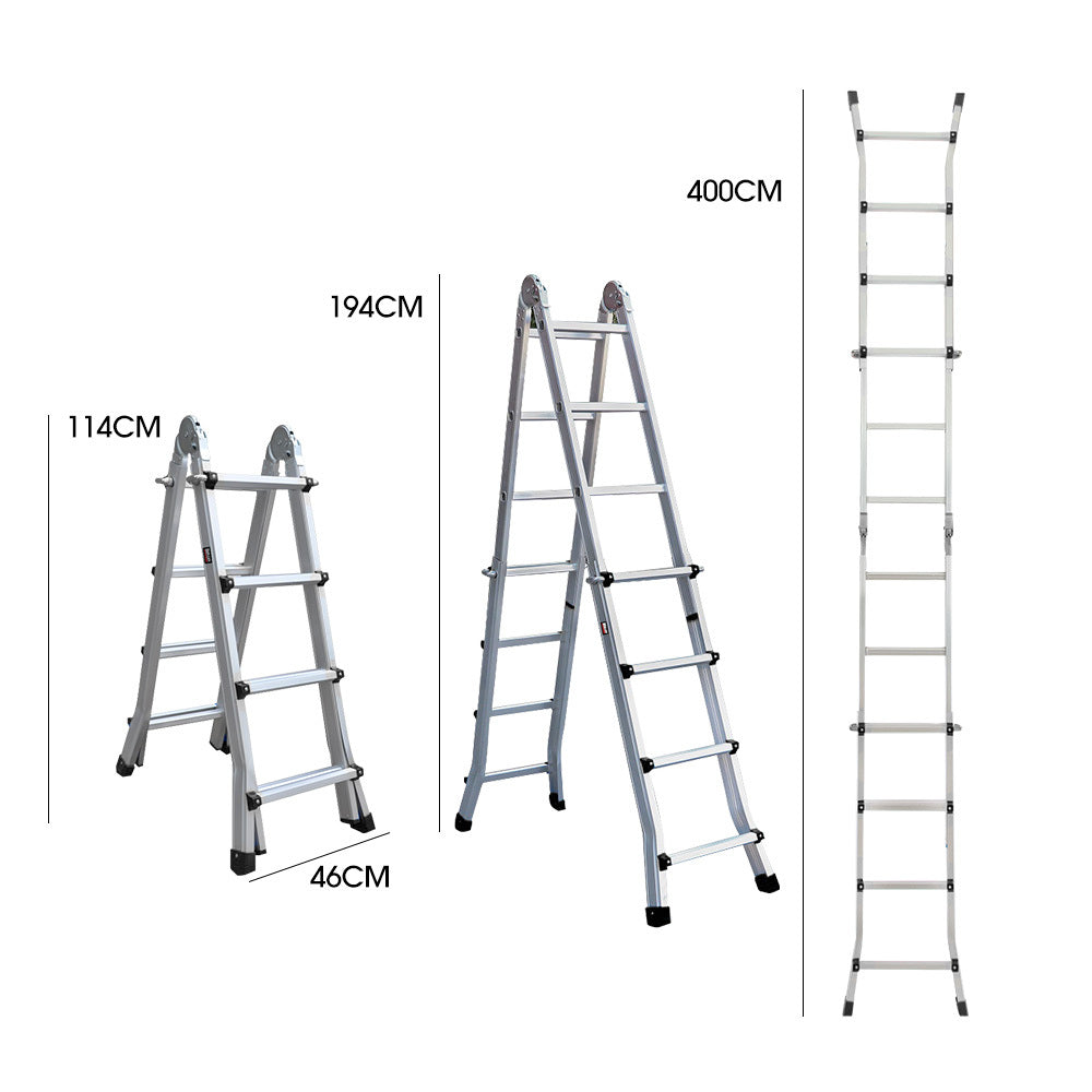 Ladders & Scaffolding: Bullet 4m Folding Aluminium Multipurpose Ladder, w/ Workshelf Platform, Spring Assisted Rapid Safety Lock Adjusters