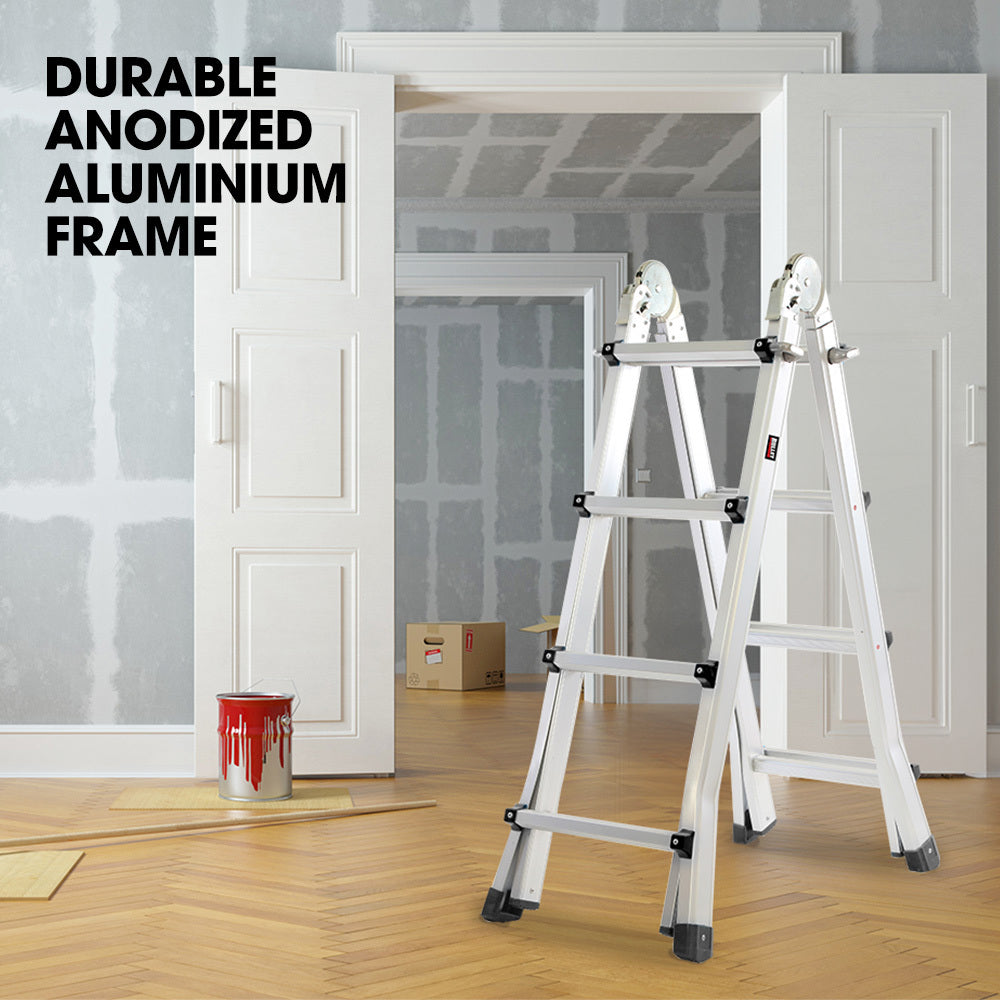 Ladders & Scaffolding: Bullet 4m Folding Aluminium Multipurpose Ladder, w/ Workshelf Platform, Spring Assisted Rapid Safety Lock Adjusters