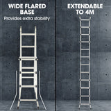 Ladders & Scaffolding: Bullet 4m Folding Aluminium Multipurpose Ladder, w/ Workshelf Platform, Spring Assisted Rapid Safety Lock Adjusters