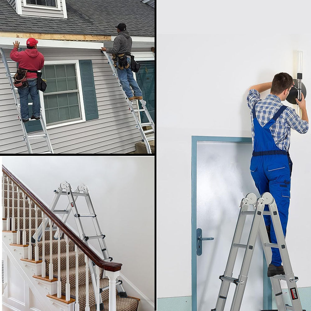Ladders & Scaffolding: Bullet 4m Folding Aluminium Multipurpose Ladder, w/ Workshelf Platform, Spring Assisted Rapid Safety Lock Adjusters