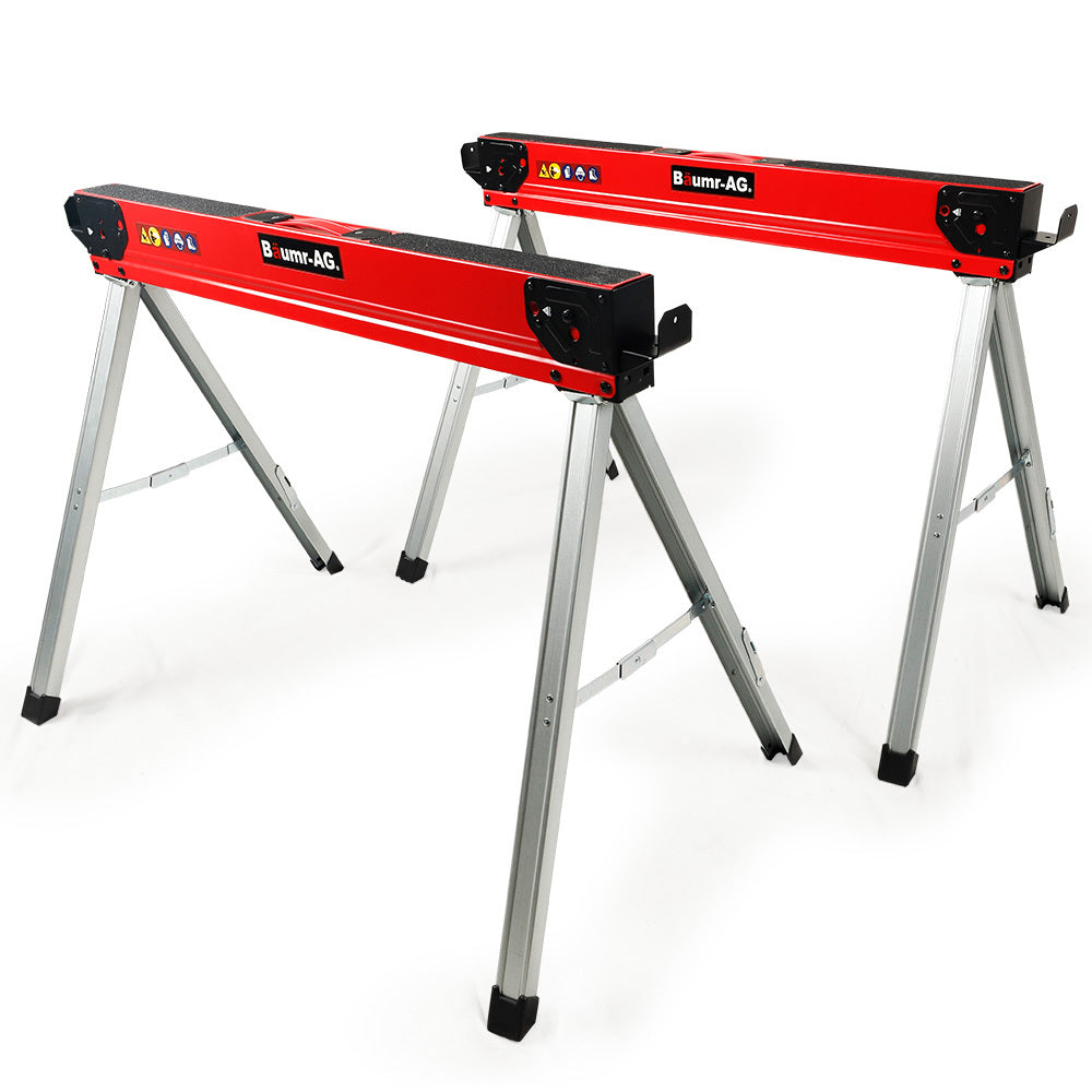 Saw Accessories: Baumr-AG 2 x Steel Saw Horse, 1000kg Capacity Folding Adjustable Sawhorses, 2x4 Support Arms