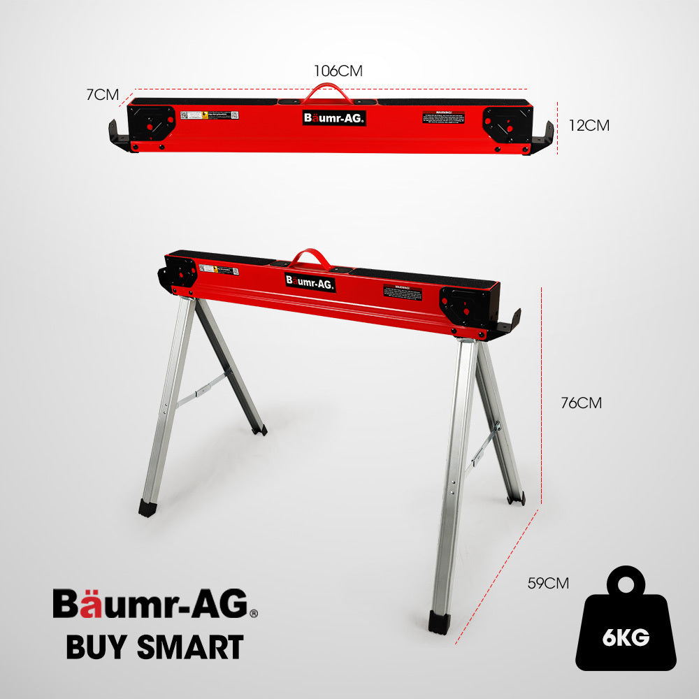 Saw Accessories: Baumr-AG 2 x Steel Saw Horse, 1000kg Capacity Folding Adjustable Sawhorses, 2x4 Support Arms
