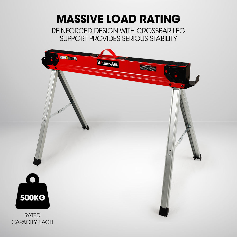 Saw Accessories: Baumr-AG 2 x Steel Saw Horse, 1000kg Capacity Folding Adjustable Sawhorses, 2x4 Support Arms