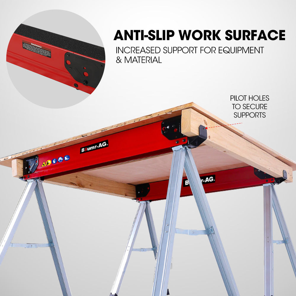 Saw Accessories: Baumr-AG 2 x Steel Saw Horse, 1000kg Capacity Folding Adjustable Sawhorses, 2x4 Support Arms
