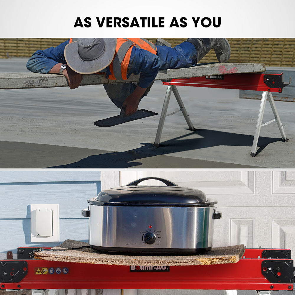 Saw Accessories: Baumr-AG 2 x Steel Saw Horse, 1000kg Capacity Folding Adjustable Sawhorses, 2x4 Support Arms