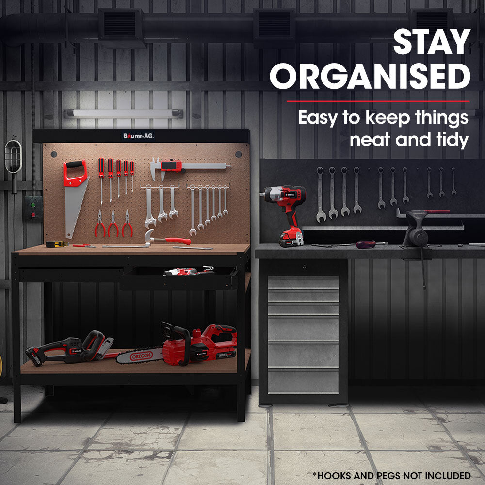 Work Benches: BAUMR-AG Steel Garage Workbench with LED Lights Pegboard Tool Storage Work Bench Workshop Table