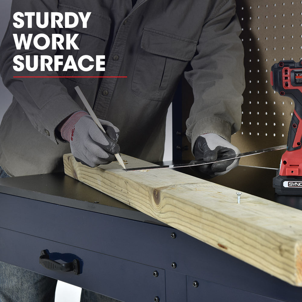 Work Benches: BAUMR-AG Steel Garage Workbench with LED Lights Pegboard Tool Storage Work Bench Workshop Table