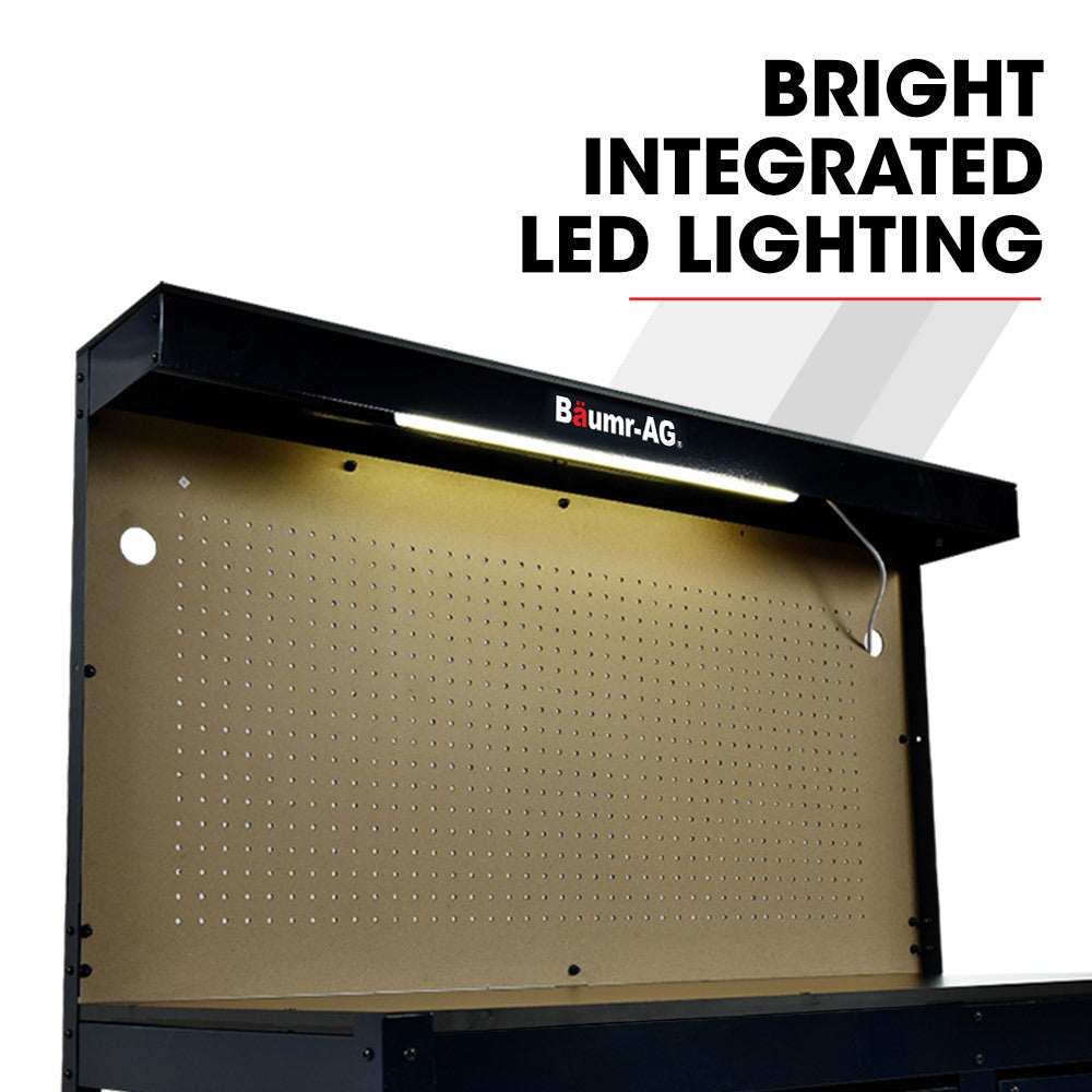 Work Benches: BAUMR-AG Steel Garage Workbench with LED Lights Pegboard Tool Storage Work Bench Workshop Table