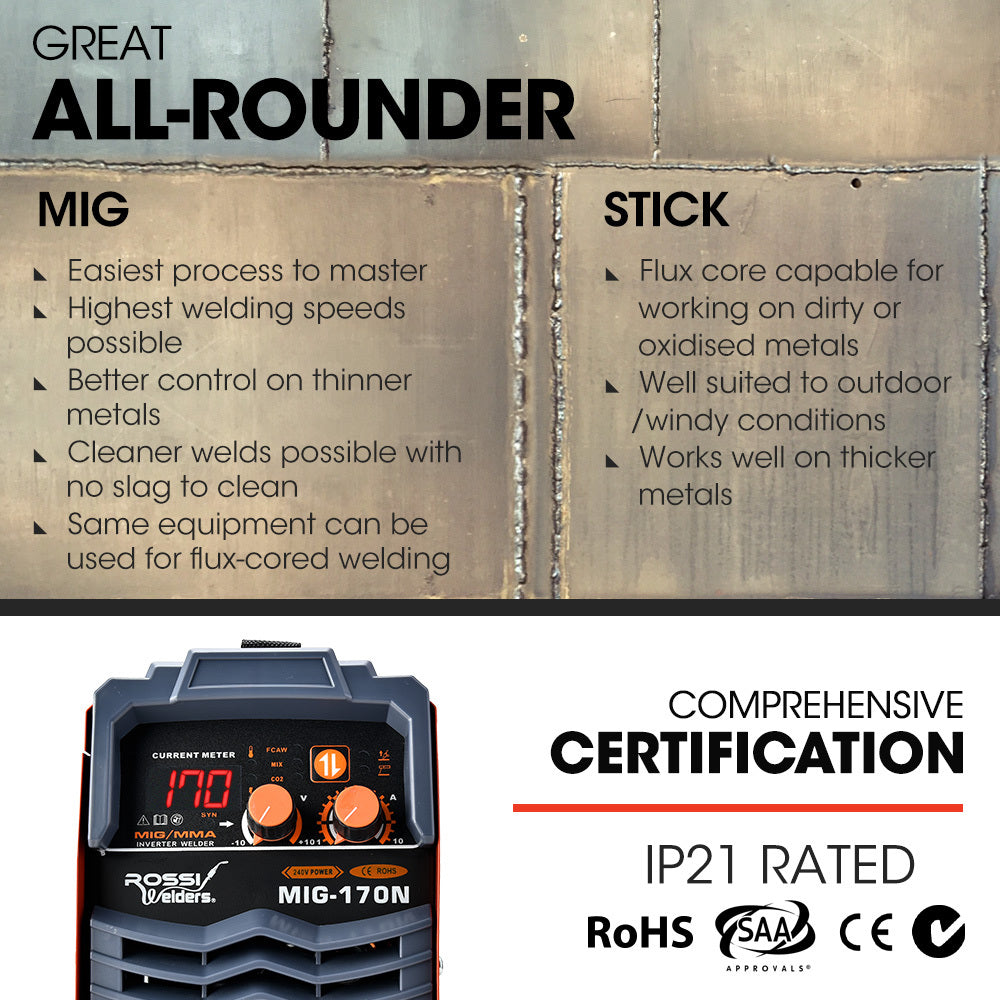 Welding Guns & Plasma Cutters: ROSSI 170Amp MIG ARC Stick Welder, with Carry Case & Accessories, 15A Plug