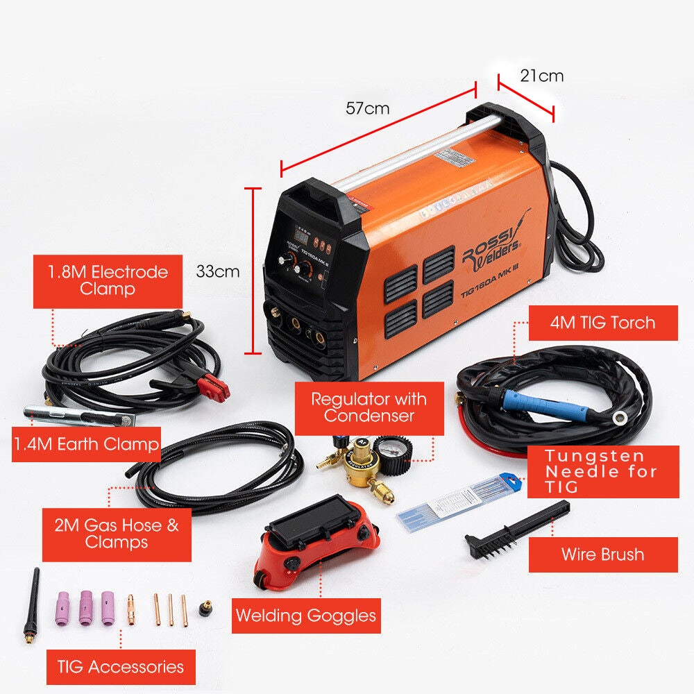 ROSSI 160 Amp AC DC TIG MMA ARC Stick Inverter Welder, Ideal for Aluminium and Copper Welding, 15A Plug