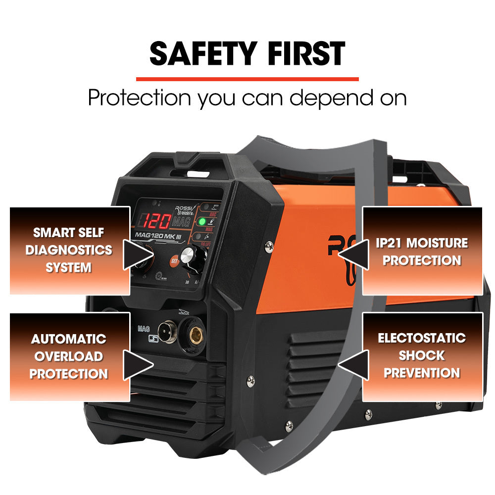 Welding Guns & Plasma Cutters: ROSSI 120 Amp Inverter Welder, 3in1 Portable MMA ARC /MIG Gasless /Lift-TIG Welding Machine, 15A Plug