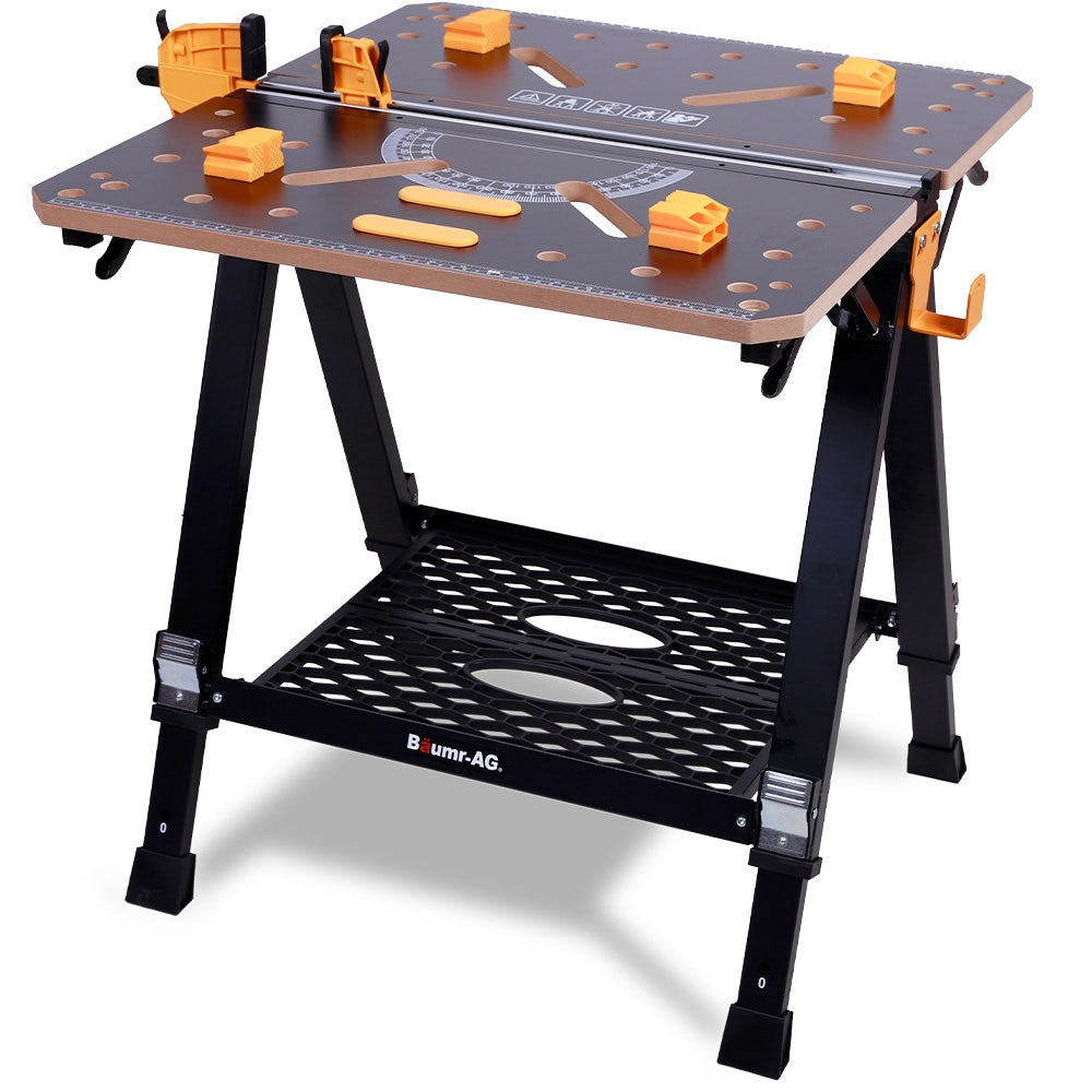 Work Benches: BAUMR-AG Portable Multifunction Workbench, 2-in-1 Worktable and Sawhorse, Height Adjustable, Expandable