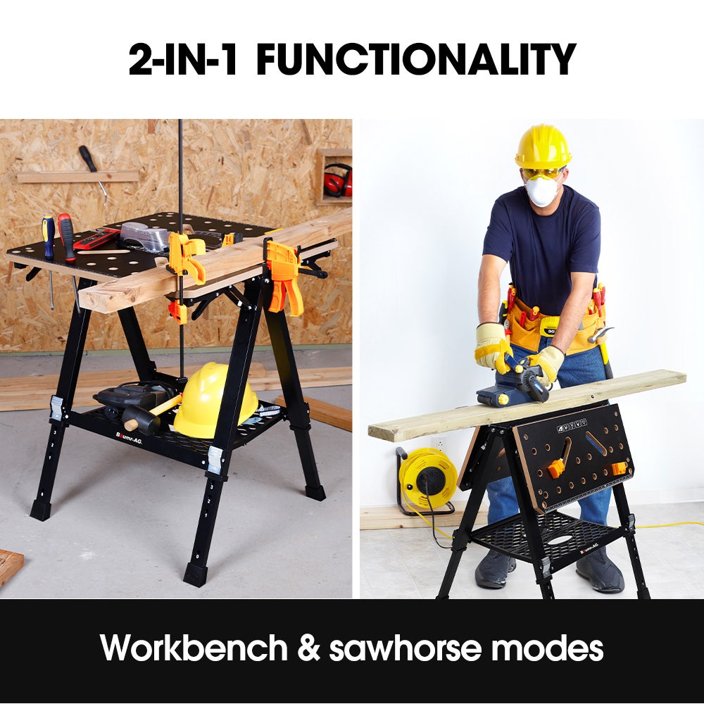 Work Benches: BAUMR-AG Portable Multifunction Workbench, 2-in-1 Worktable and Sawhorse, Height Adjustable, Expandable