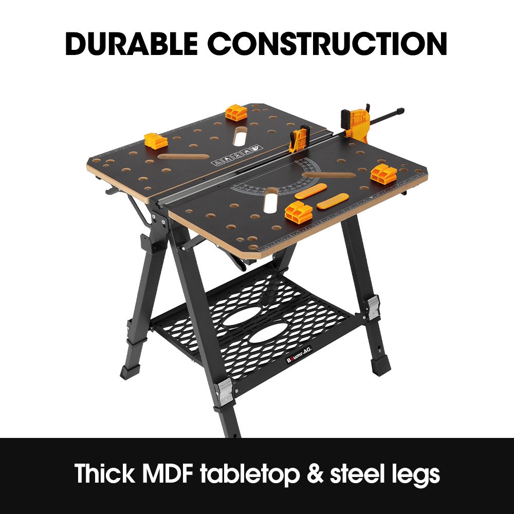 Work Benches: BAUMR-AG Portable Multifunction Workbench, 2-in-1 Worktable and Sawhorse, Height Adjustable, Expandable