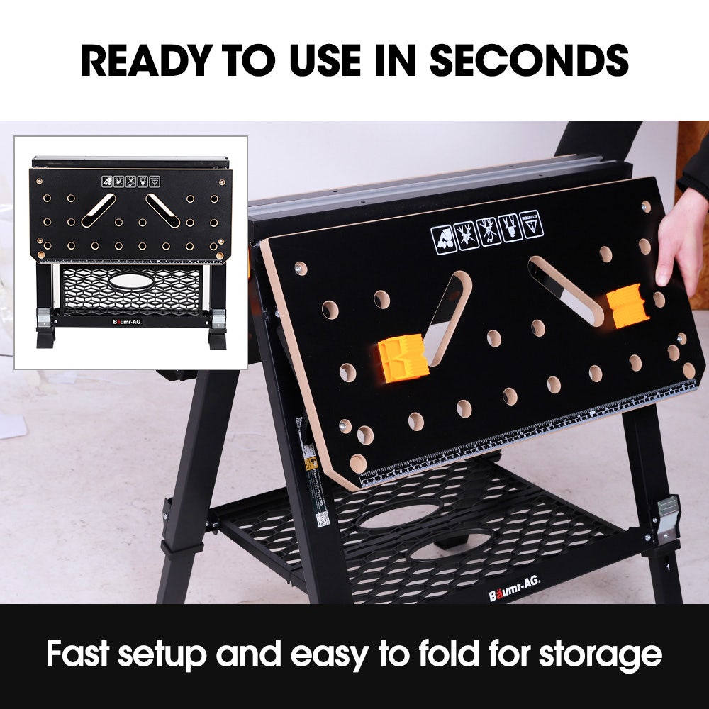 Work Benches: BAUMR-AG Portable Multifunction Workbench, 2-in-1 Worktable and Sawhorse, Height Adjustable, Expandable