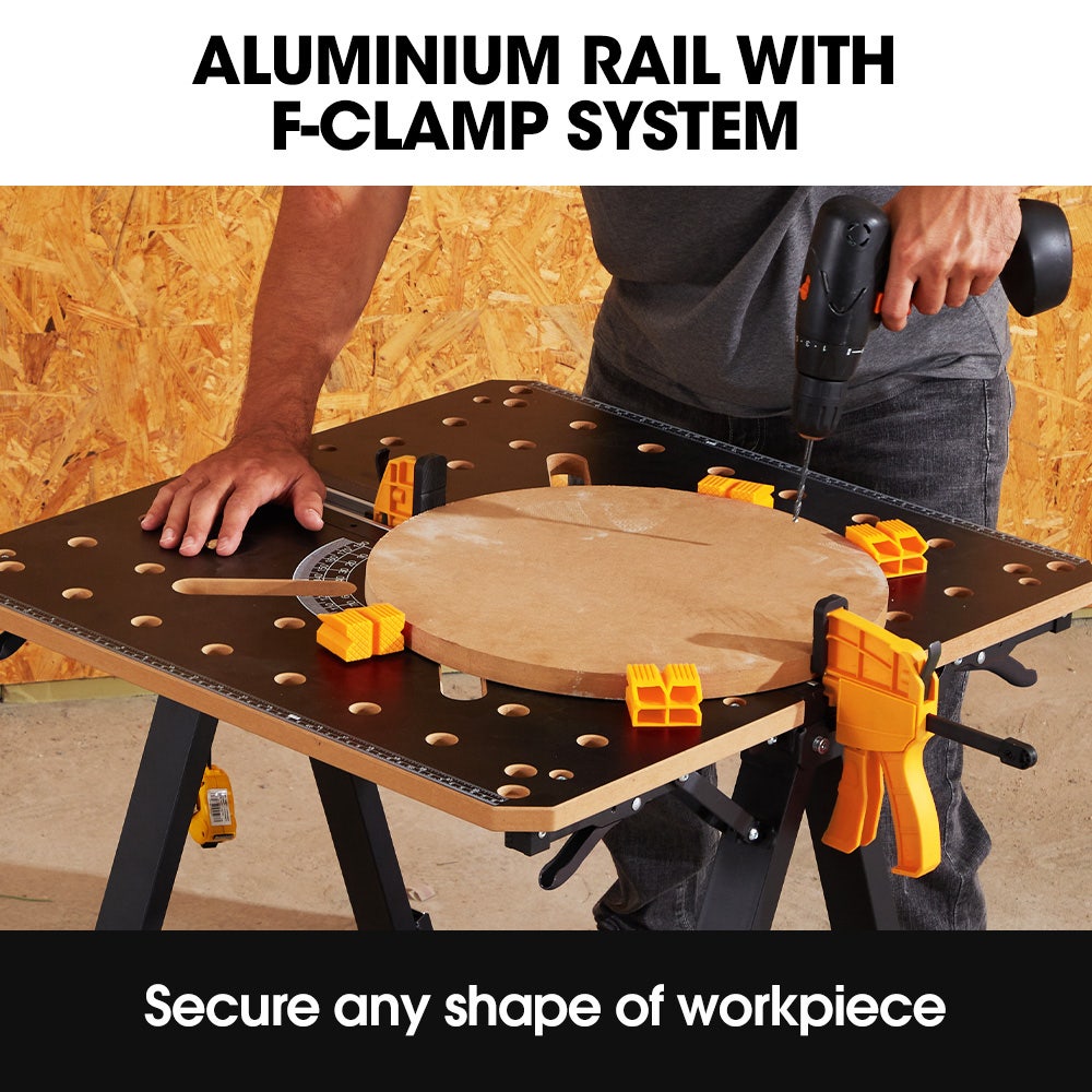 Work Benches: BAUMR-AG Portable Multifunction Workbench, 2-in-1 Worktable and Sawhorse, Height Adjustable, Expandable