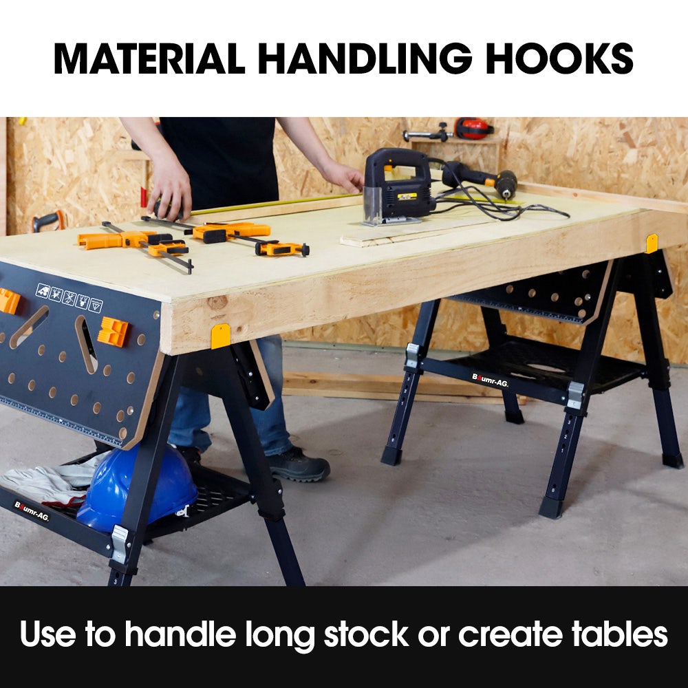 Work Benches: BAUMR-AG Portable Multifunction Workbench, 2-in-1 Worktable and Sawhorse, Height Adjustable, Expandable