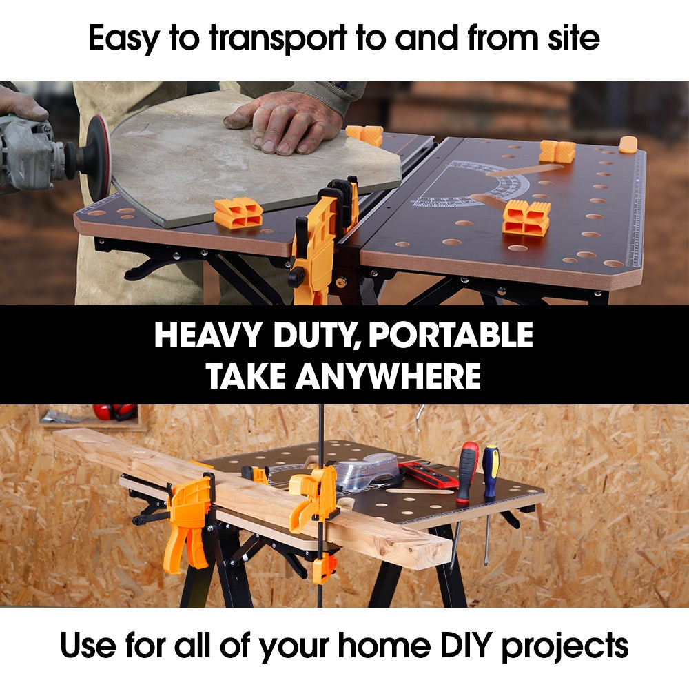 Work Benches: BAUMR-AG Portable Multifunction Workbench, 2-in-1 Worktable and Sawhorse, Height Adjustable, Expandable