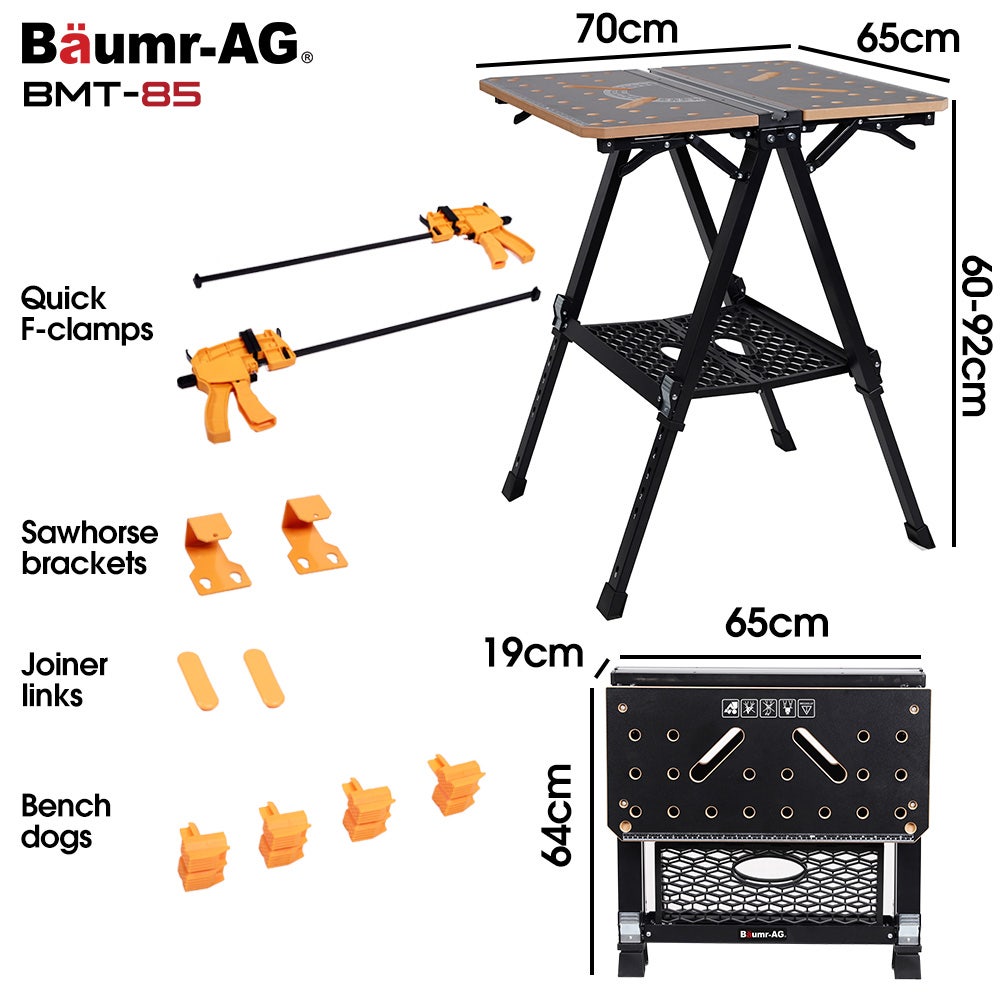 Work Benches: BAUMR-AG Portable Multifunction Workbench, 2-in-1 Worktable and Sawhorse, Height Adjustable, Expandable