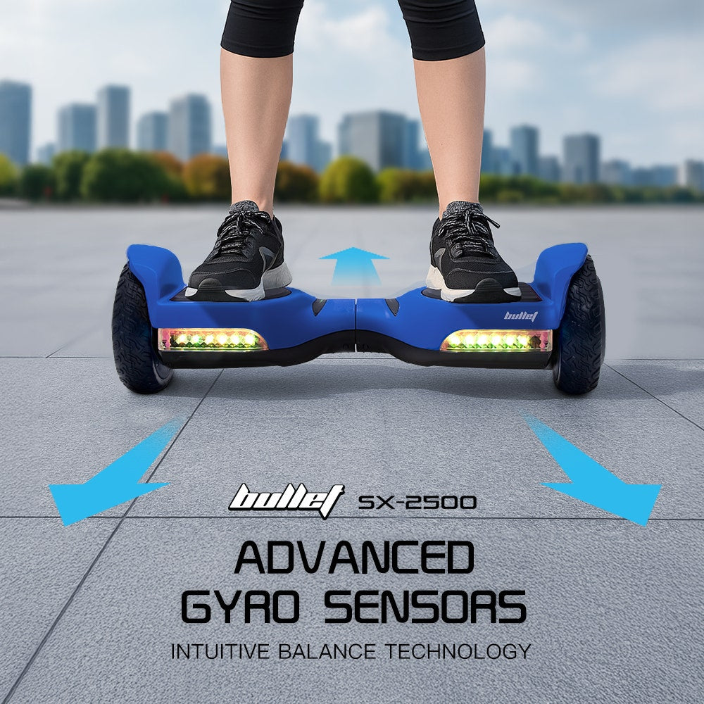 Hoverboards: BULLET SX-2500 Hoverboard Scooter, 500W Brushless, UL Certified, AU Compliant, 6.5-inch Off-Road Style Tyres, Superior Self Balancing System, LED Lights, Blue