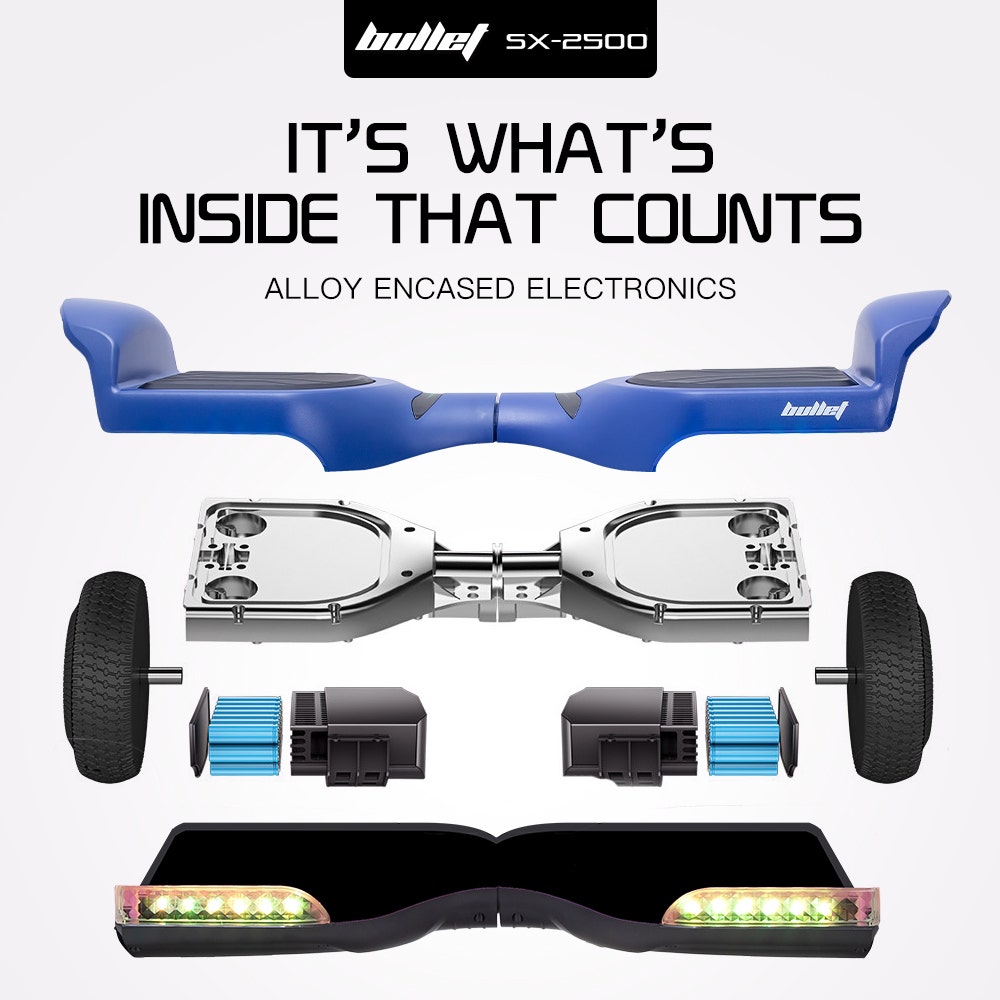 Hoverboards: BULLET SX-2500 Hoverboard Scooter, 500W Brushless, UL Certified, AU Compliant, 6.5-inch Off-Road Style Tyres, Superior Self Balancing System, LED Lights, Blue