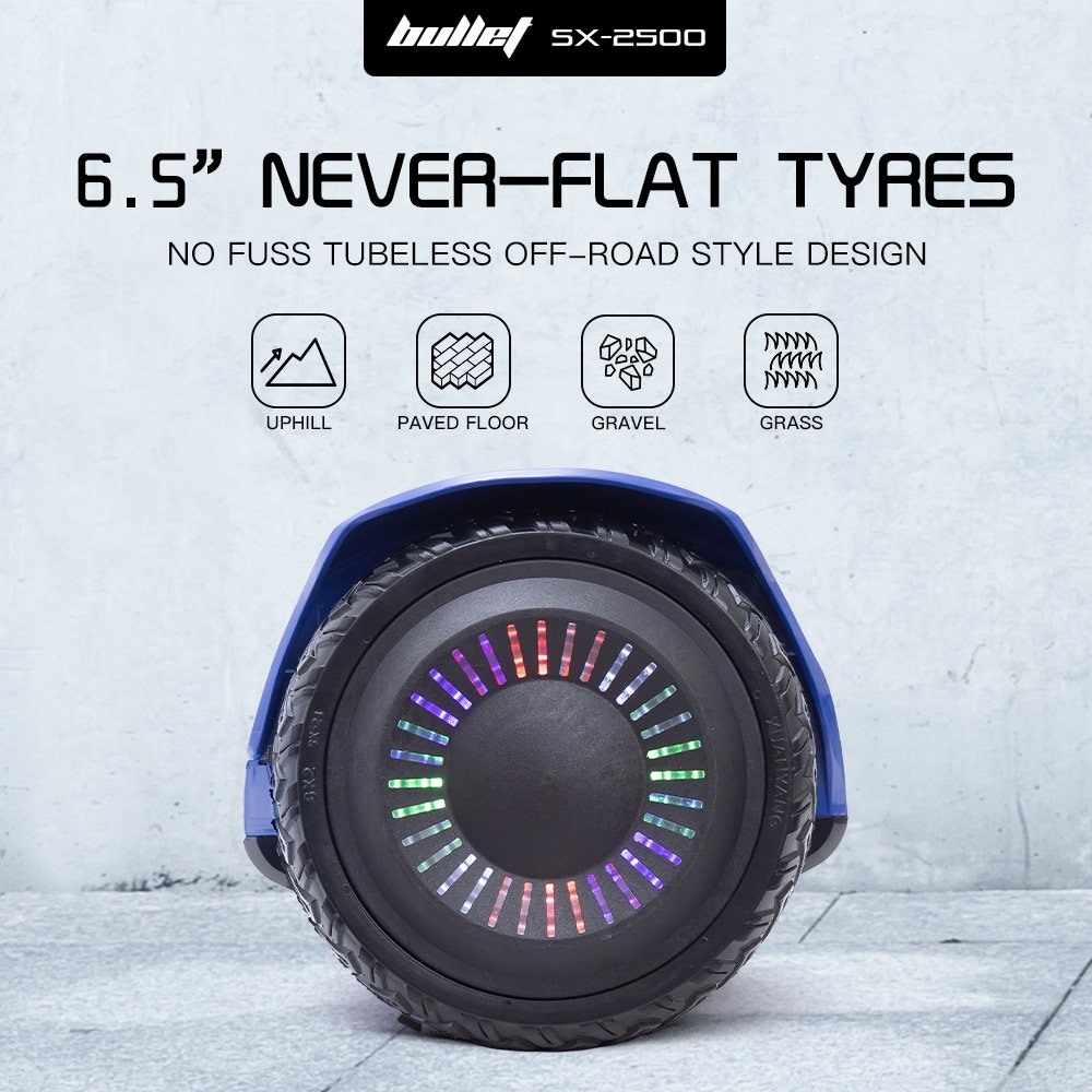 Hoverboards: BULLET SX-2500 Hoverboard Scooter, 500W Brushless, UL Certified, AU Compliant, 6.5-inch Off-Road Style Tyres, Superior Self Balancing System, LED Lights, Blue