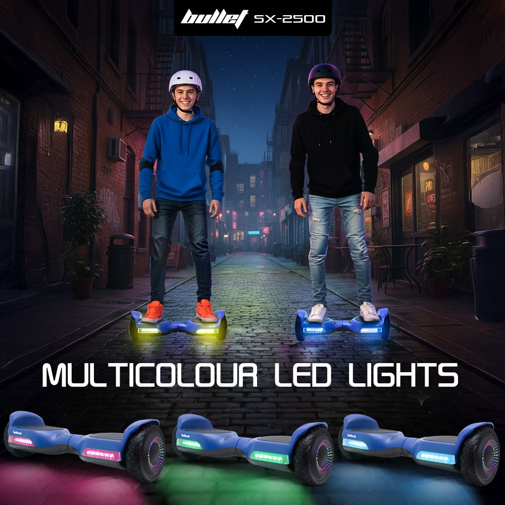 Hoverboards: BULLET SX-2500 Hoverboard Scooter, 500W Brushless, UL Certified, AU Compliant, 6.5-inch Off-Road Style Tyres, Superior Self Balancing System, LED Lights, Blue