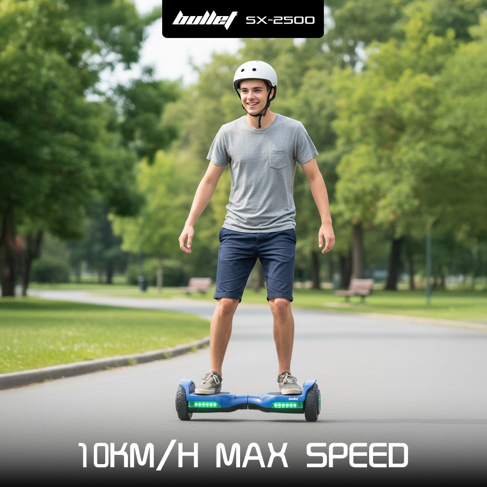 Hoverboards: BULLET SX-2500 Hoverboard Scooter, 500W Brushless, UL Certified, AU Compliant, 6.5-inch Off-Road Style Tyres, Superior Self Balancing System, LED Lights, Blue