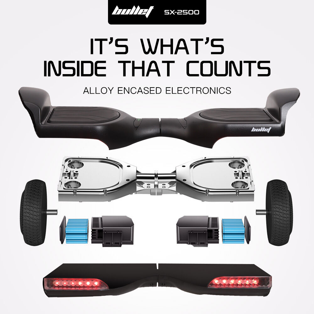 Hoverboards: BULLET SX-2500 Hoverboard Scooter, 500W Brushless, UL Certified, AU Compliant, 6.5-inch Off-Road Style Tyres, Superior Self Balancing System, LED Lights, Black