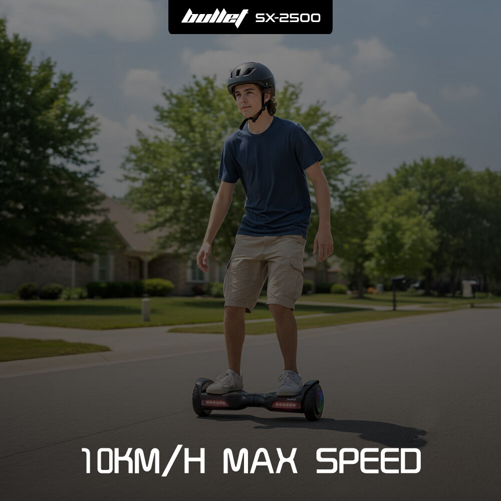 Hoverboards: BULLET SX-2500 Hoverboard Scooter, 500W Brushless, UL Certified, AU Compliant, 6.5-inch Off-Road Style Tyres, Superior Self Balancing System, LED Lights, Black