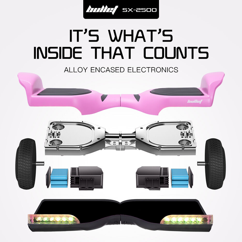 Hoverboards: BULLET SX-2500 Hoverboard Scooter, 500W Brushless, UL Certified, AU Compliant, 6.5-inch Off-Road Style Tyres, Superior Self Balancing System, LED Lights, Pink