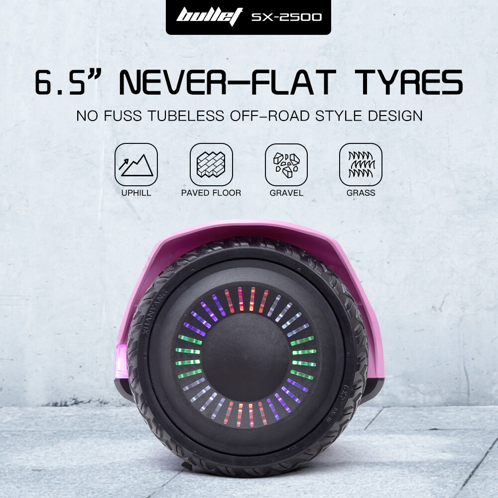 Hoverboards: BULLET SX-2500 Hoverboard Scooter, 500W Brushless, UL Certified, AU Compliant, 6.5-inch Off-Road Style Tyres, Superior Self Balancing System, LED Lights, Pink