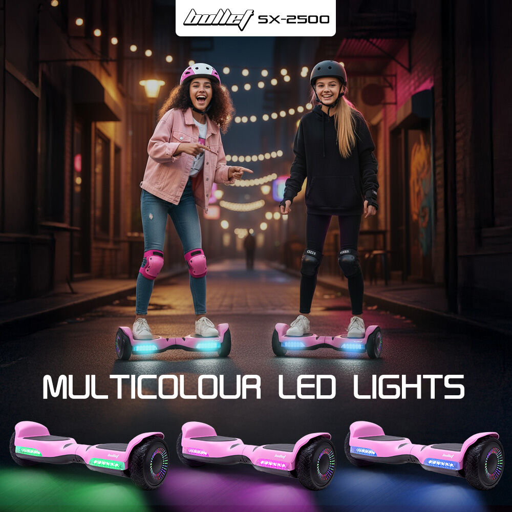 Hoverboards: BULLET SX-2500 Hoverboard Scooter, 500W Brushless, UL Certified, AU Compliant, 6.5-inch Off-Road Style Tyres, Superior Self Balancing System, LED Lights, Pink