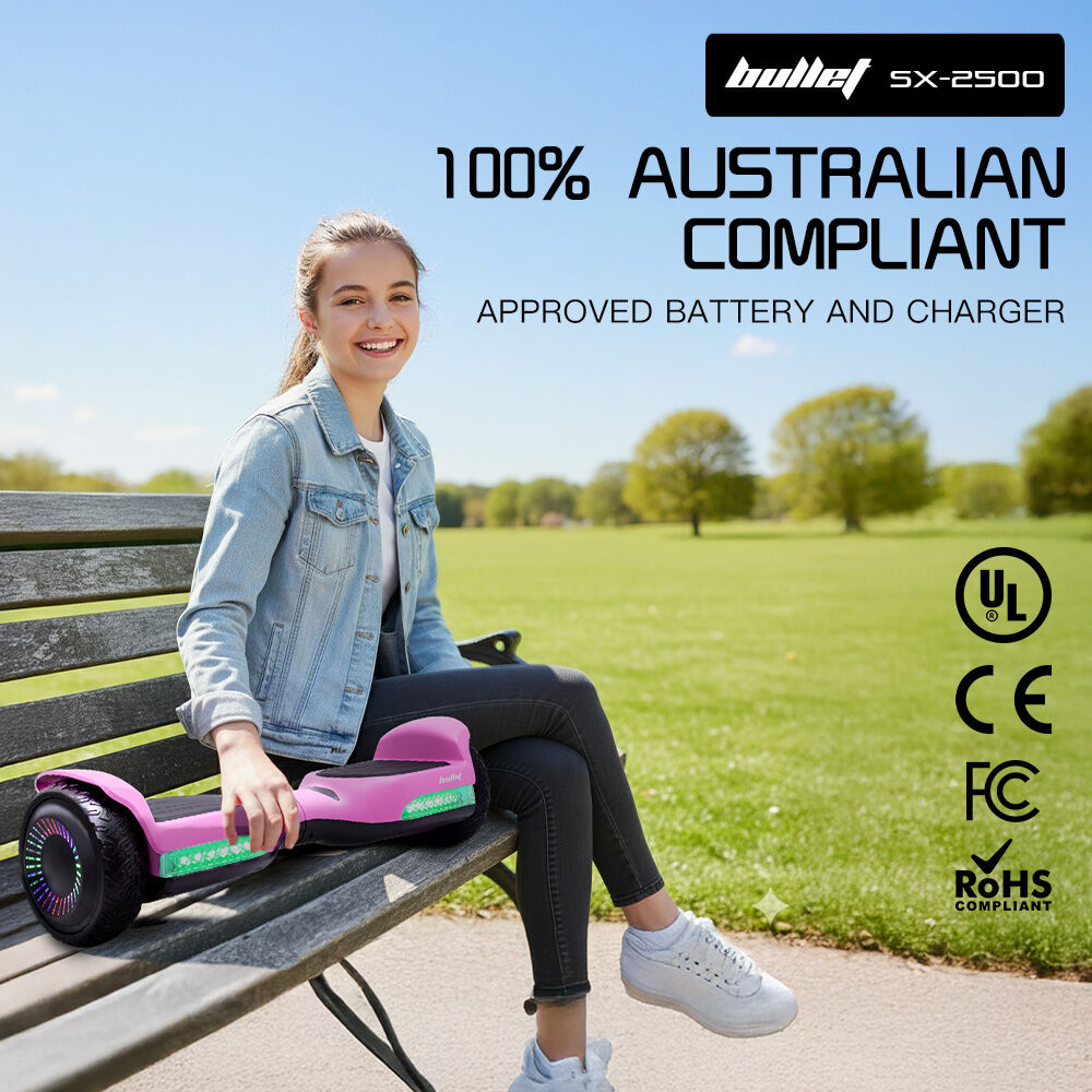 Hoverboards: BULLET SX-2500 Hoverboard Scooter, 500W Brushless, UL Certified, AU Compliant, 6.5-inch Off-Road Style Tyres, Superior Self Balancing System, LED Lights, Pink