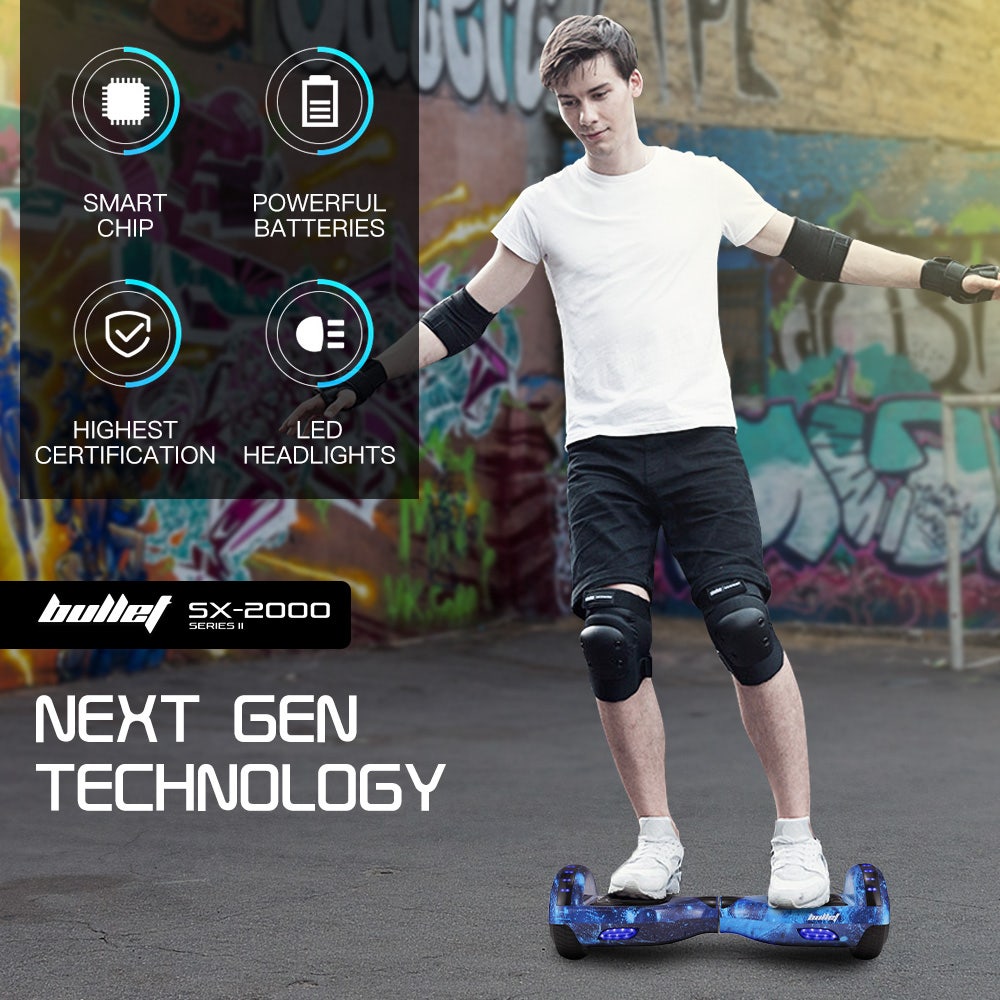 Hoverboards: BULLET SX-2000 Hoverboard Scooter, 500W Brushless, Superior Self Balancing System, UL Certified, LED Lights, Blue Galaxy