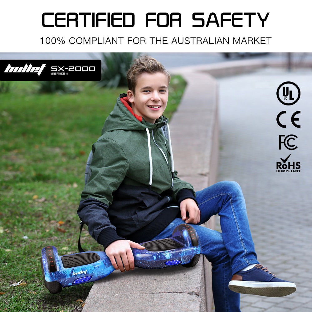 Hoverboards: BULLET SX-2000 Hoverboard Scooter, 500W Brushless, Superior Self Balancing System, UL Certified, LED Lights, Blue Galaxy