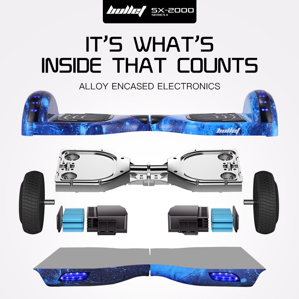 Hoverboards: BULLET SX-2000 Hoverboard Scooter, 500W Brushless, Superior Self Balancing System, UL Certified, LED Lights, Blue Galaxy