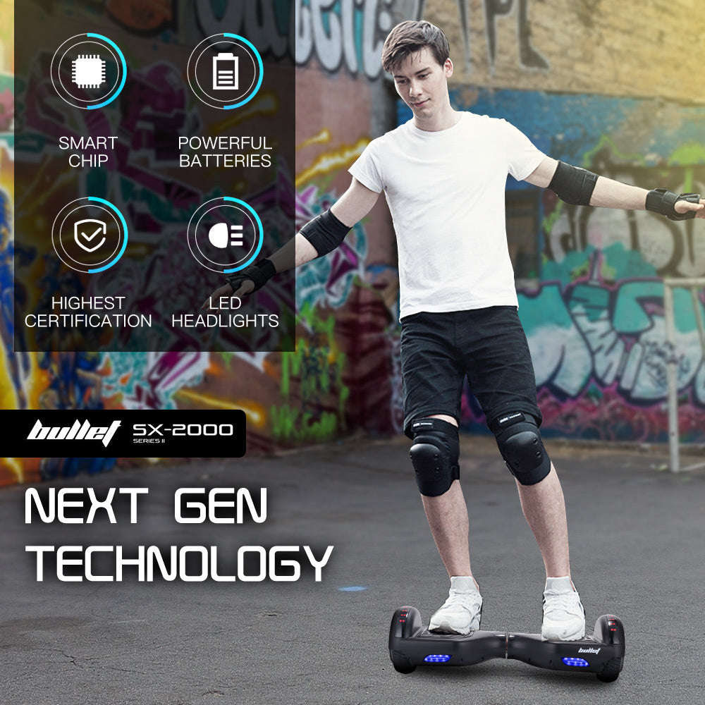 Hoverboards: BULLET SX-2000 Hoverboard Scooter, 500W Brushless, UL Certified, AU Compliant, Superior Self Balancing System, LED Lights, Black
