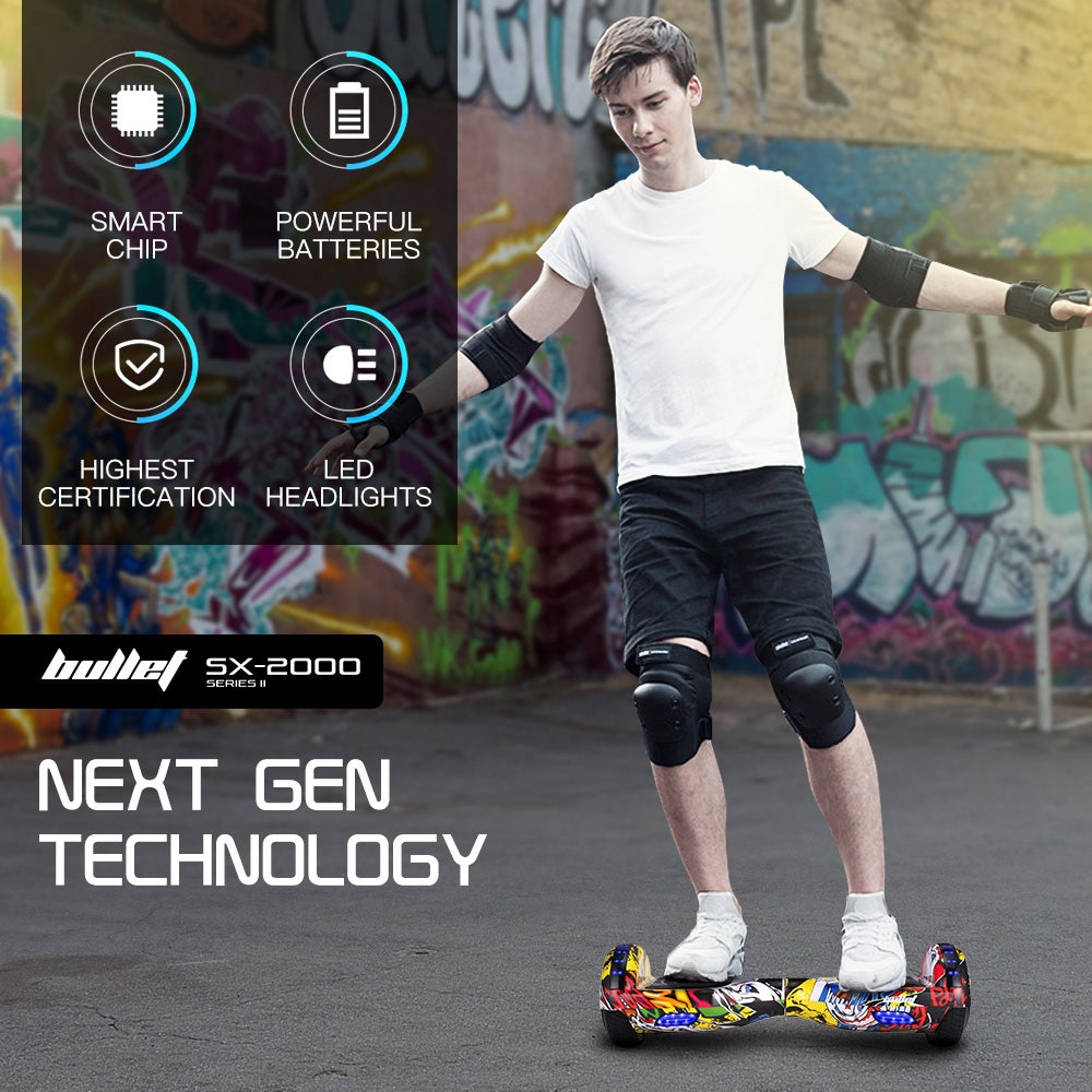 Hoverboards: BULLET SX-2000 Hoverboard Scooter, 500W Brushless, UL Certified, AU Compliant, Superior Self Balancing System, LED Lights, Hip Hop Design