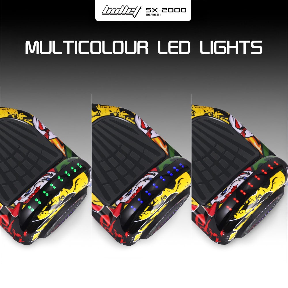 Hoverboards: BULLET SX-2000 Hoverboard Scooter, 500W Brushless, UL Certified, AU Compliant, Superior Self Balancing System, LED Lights, Hip Hop Design