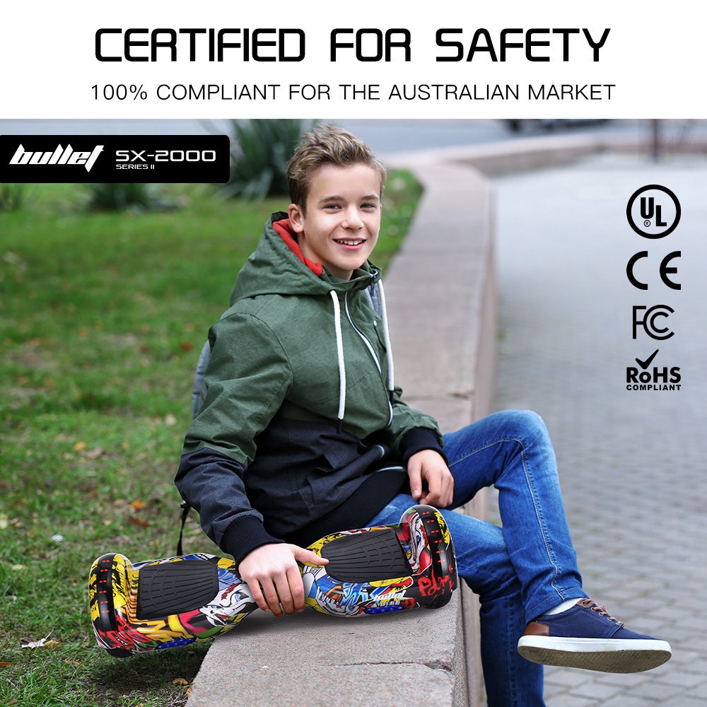 Hoverboards: BULLET SX-2000 Hoverboard Scooter, 500W Brushless, UL Certified, AU Compliant, Superior Self Balancing System, LED Lights, Hip Hop Design