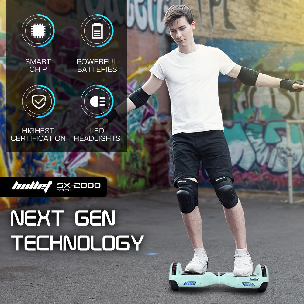 Hoverboards: BULLET SX-2000 Hoverboard Scooter, 500W Brushless, UL Certified, AU Compliant, Superior Self Balancing System, LED Lights, Mint Green