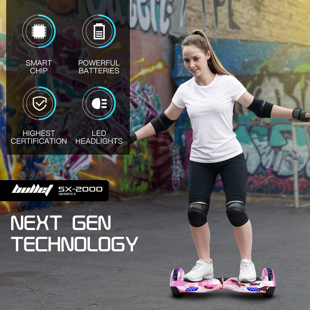 Hoverboards: BULLET SX-2000 Hoverboard Scooter, 500W Brushless, UL Certified, AU Compliant, Superior Self Balancing System, LED Lights, Pink Camo