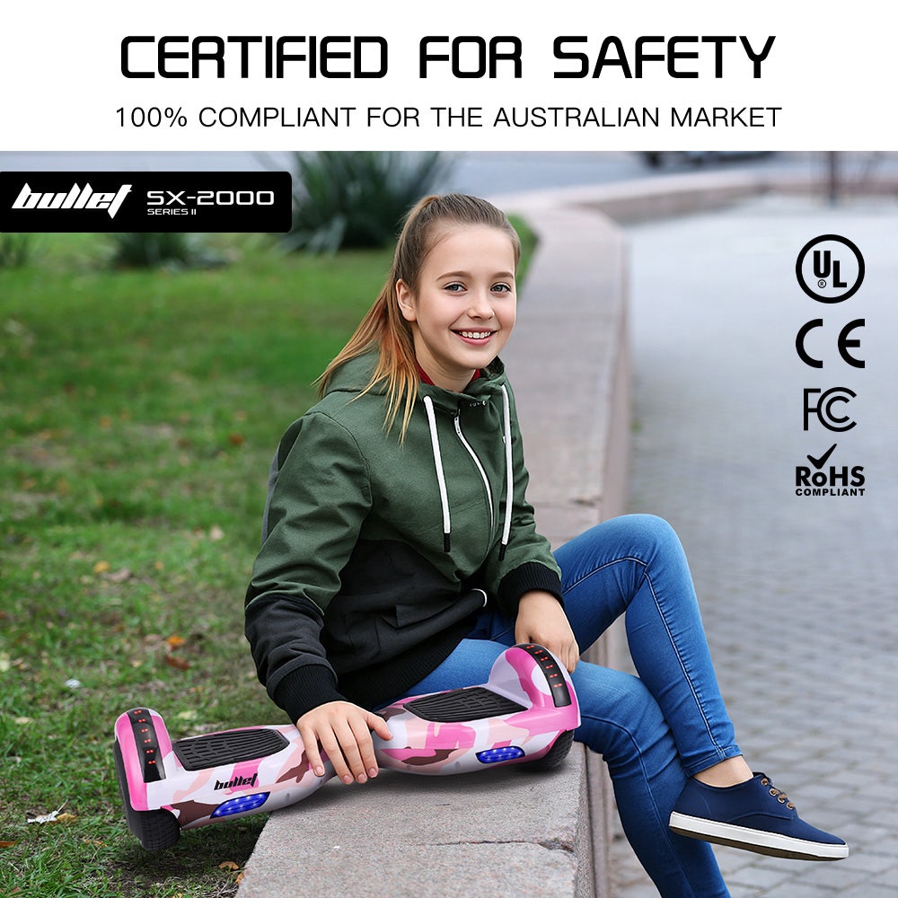 Hoverboards: BULLET SX-2000 Hoverboard Scooter, 500W Brushless, UL Certified, AU Compliant, Superior Self Balancing System, LED Lights, Pink Camo
