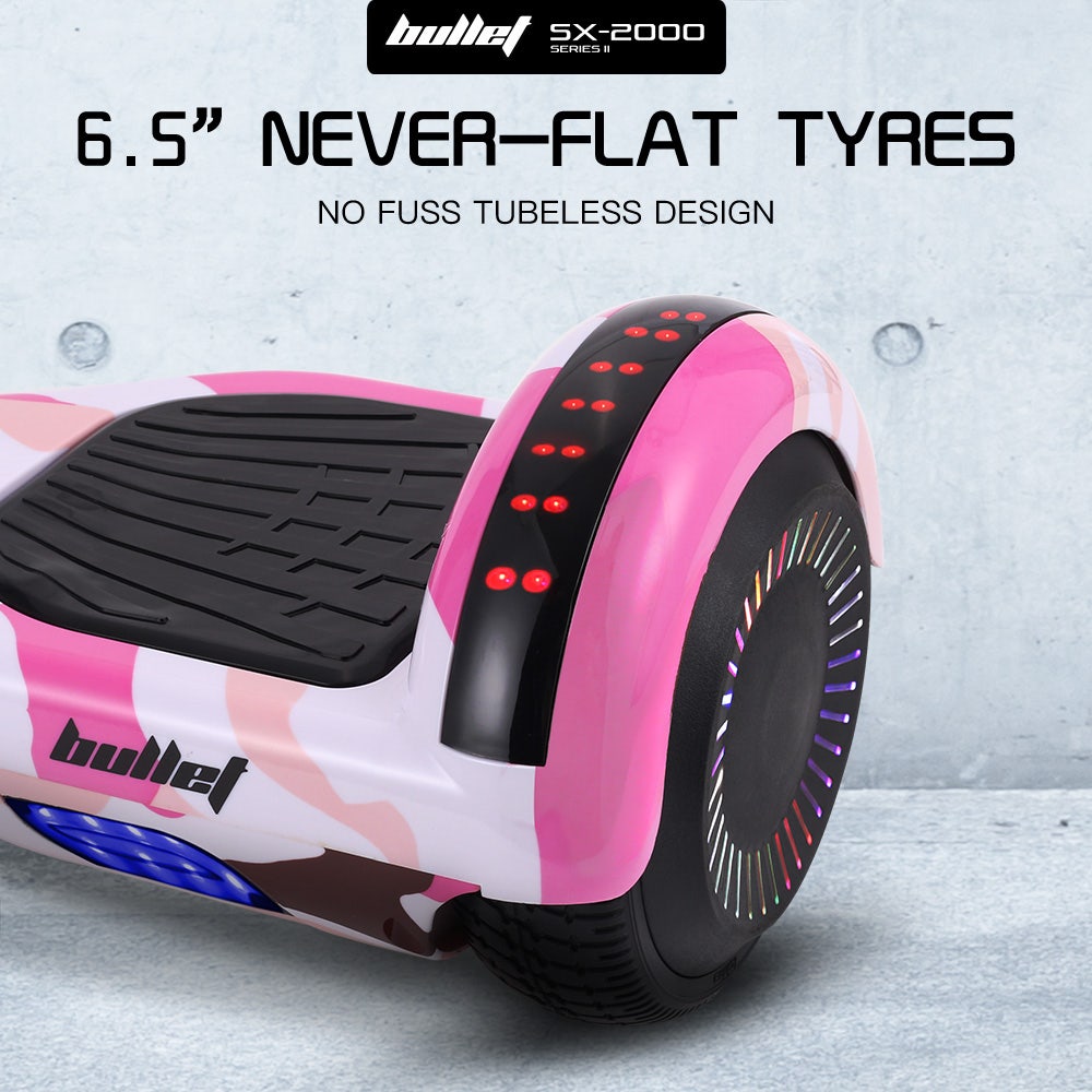 Hoverboards: BULLET SX-2000 Hoverboard Scooter, 500W Brushless, UL Certified, AU Compliant, Superior Self Balancing System, LED Lights, Pink Camo
